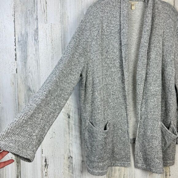 EILEEN FISHER Cardigan Medium Organic Cotton Shawl Collar Open Front Gray - Picture 6 of 12